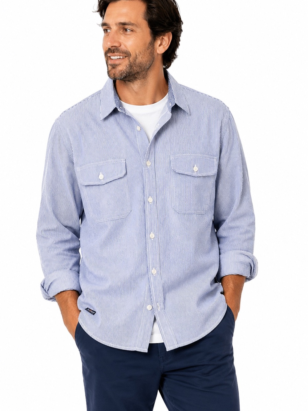 Bulwark Men’s XXL Blue Stripe Cotton Work Shirt